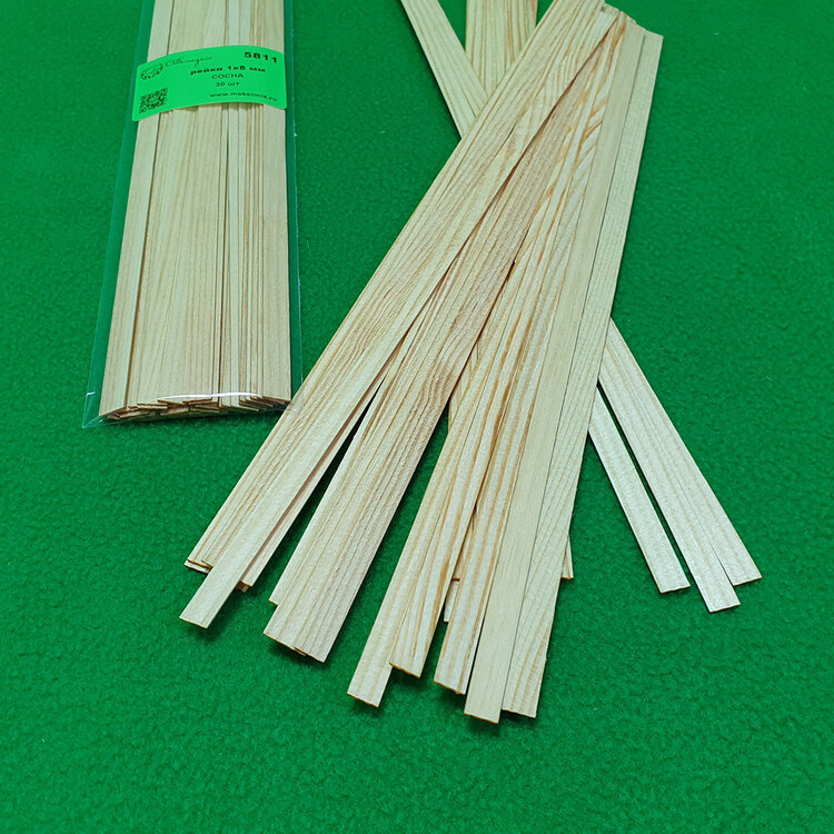 5811 рейки 1х8 мм - длина 300 мм - 30 шт - сосна