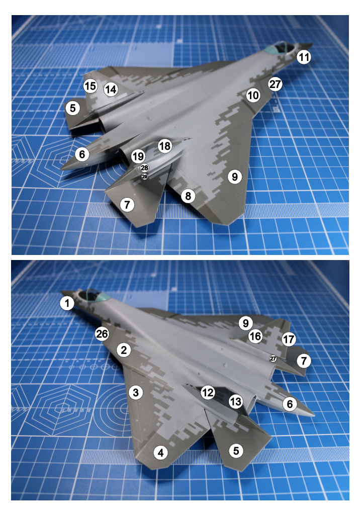 AM72138 Маска окрасочная СУ-57 (Новый) для создания камуфляжа Пиксель Бортовой номер 511