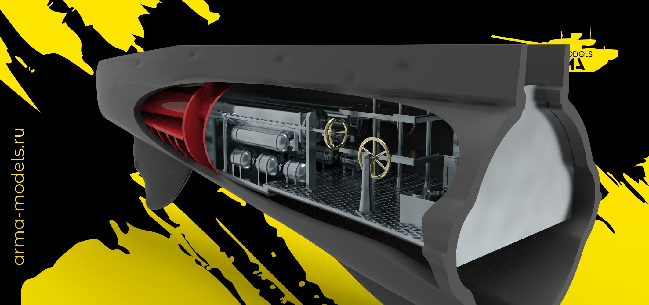 AM14433 Интерьер кормового торпедного отсека "Щуки", 1/144