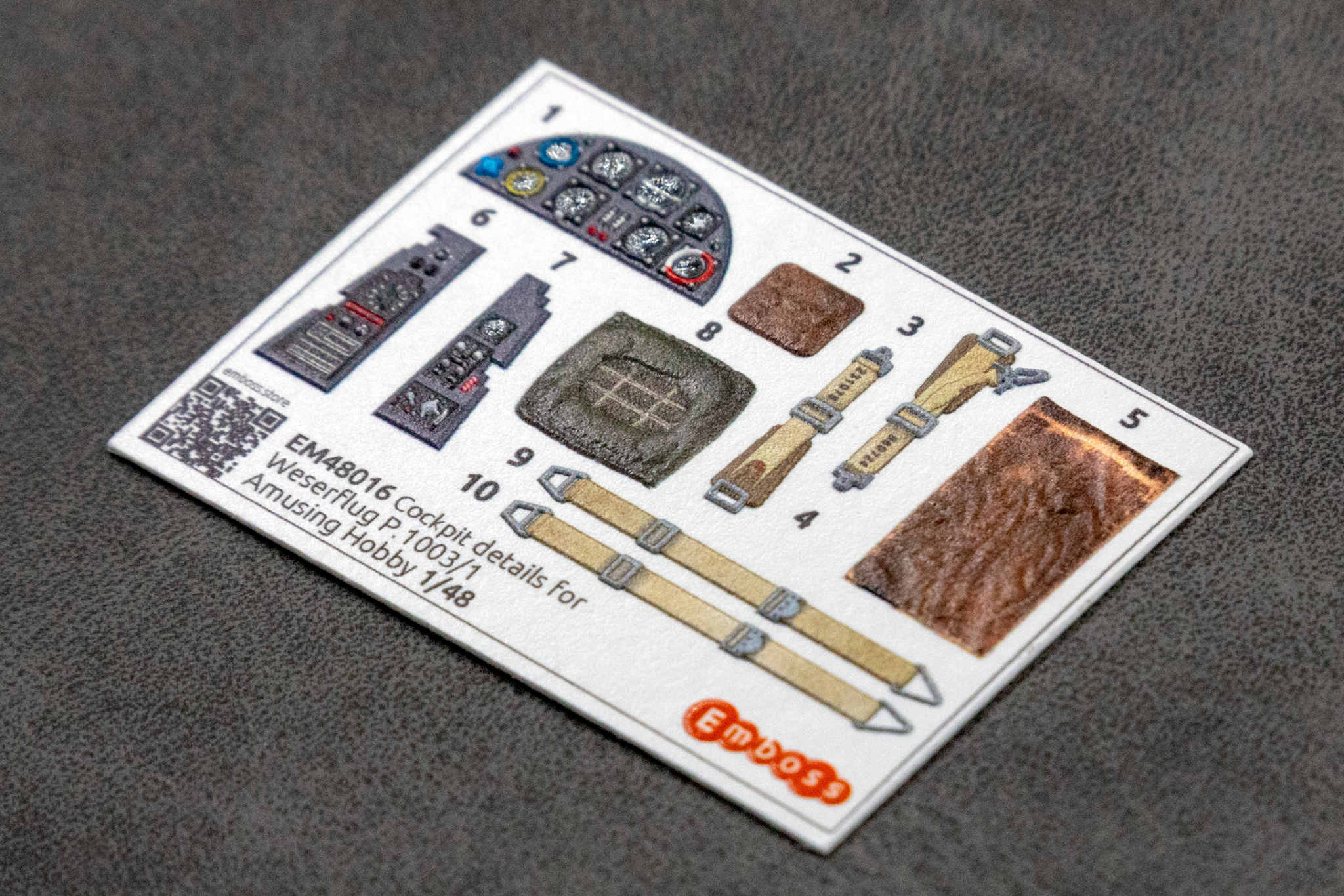 EM48016 Детали кабины Weserflug P.1003 для модели Amusing Hobby 1:48 (3D декаль)