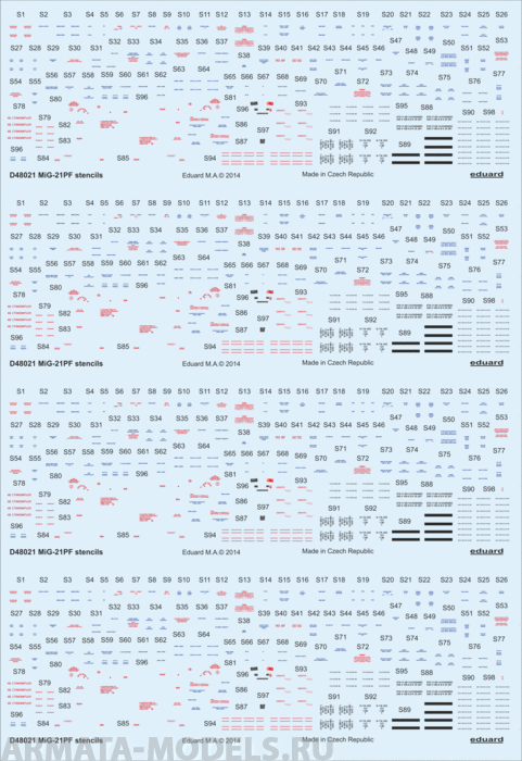 D48021ED  Декаль MiG-21PF Stencils 1/48
