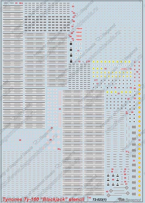 72-023 Декаль Туполев Ту-160 технические надписи 1/72