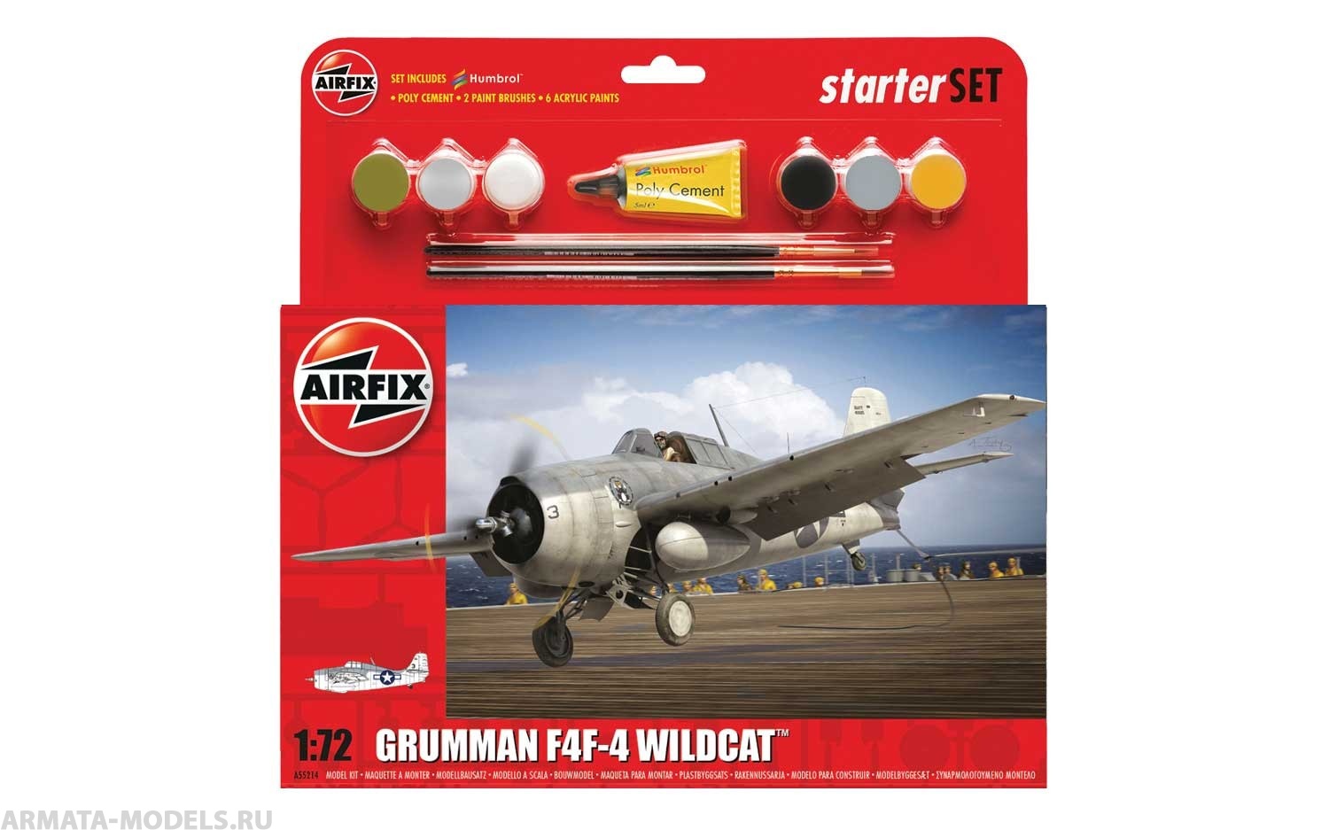 A55214 САМОЛЕТ Grumman F4F-4 Wildcat Starter Set Airfix