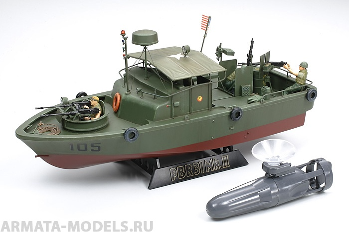 89735Т Американский водометный патрульный катер PBR31MkII PIBBER с 4 фигурами, подставкой  и подводным движителем на присоске Tamiya
