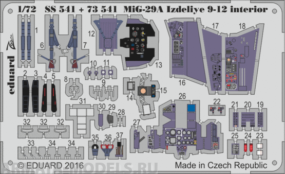 73541  Фототравление MiG-29A Izdeliye 9-12 interior and exterior for Trumpeter  kit