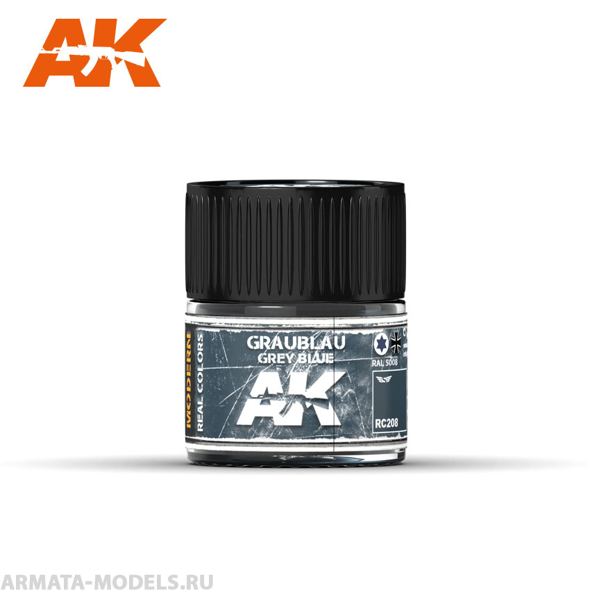 RC208 Краска Real Colors Graublau-Grey Blue RAL 5008, 10 ml
