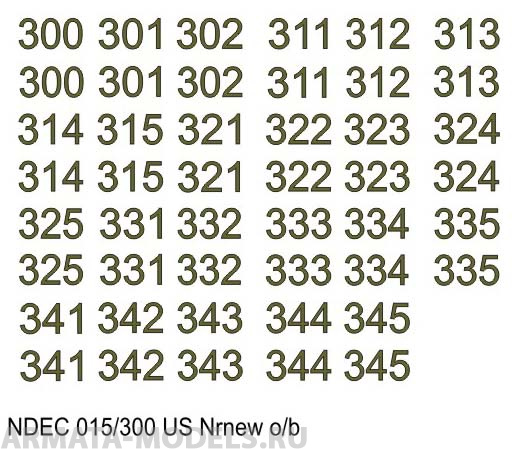 NDEC015/300 Бортовые номера современной американской БТТ. Цвет черный + оливковый