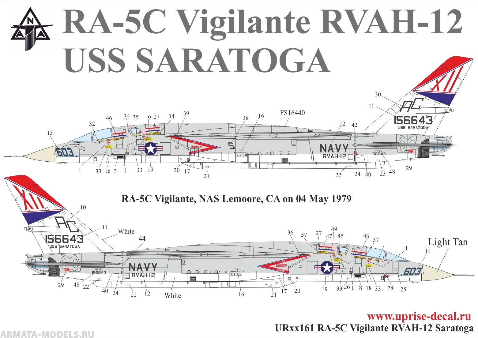 UR48161 Декали для RA-5C Vigilante RVAH-12 USS Saratoga