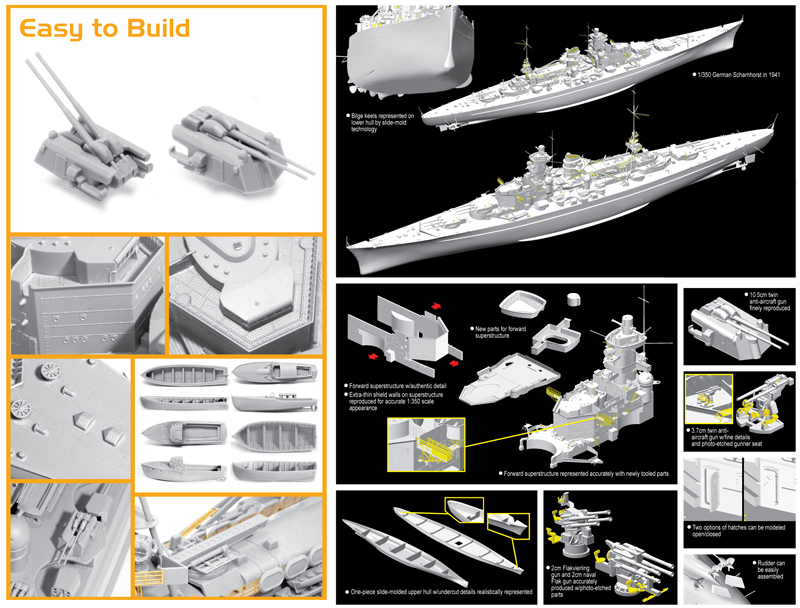1036Д 1/350 Немецкий линейный крейсер Scharnhorst 1941 Dragon