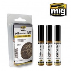 AMIG7503 Ammo Mig Набор масляных красок с тонкой кистью-аппликатором OILBRUSHER GROUND COLORS SET