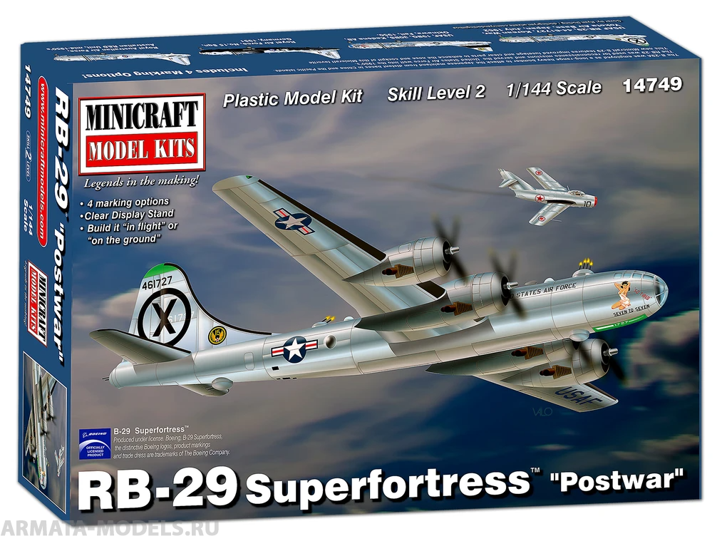14749	 Бомбардировщик B-29 "Postwar" Stratofortress (new tooling for clear parts) MINICRAFT
