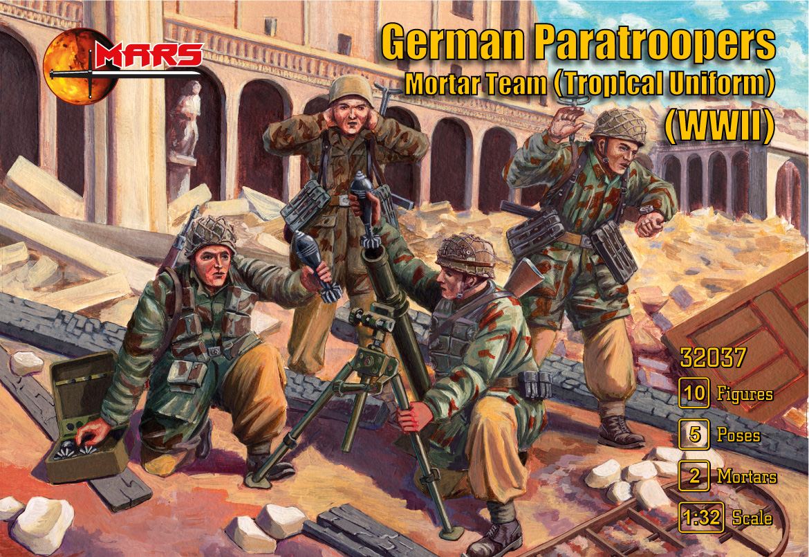 32037MR Фигуры German Paratrooper Mortar Team (tropical uniform ) WWII Mars