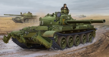 01550 Танк  Т-62 мод. 1975 с минным тралом КМТ-6  Trumpeter