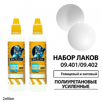 09.401/09.402JIM Набор полиуретановых усиленных лаков Jim Scale: матовый и глянцевый 2 цвета по 60 мл